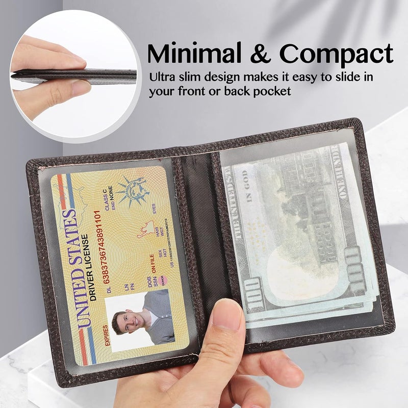 Unaone Slim Minimalist Wallet - Premium Leather RFID Blocking Front Pocket Wallets with 8 Card Slots and 2 ID Window, Dark Coffee - Image 5